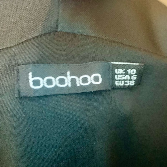 Boohoo Midi Dress Sz 6 Black Gown Off the Shoulder Hi-Low Heavy Sleeveless - Picture 7 of 14